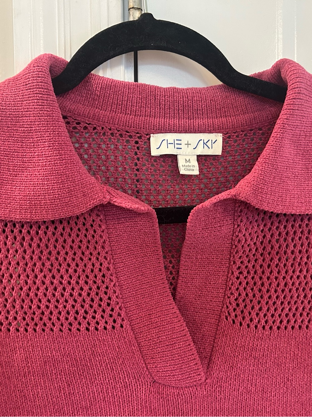 She + Sky Raspberry Knit Collared Pullover - Picture 3 of 4